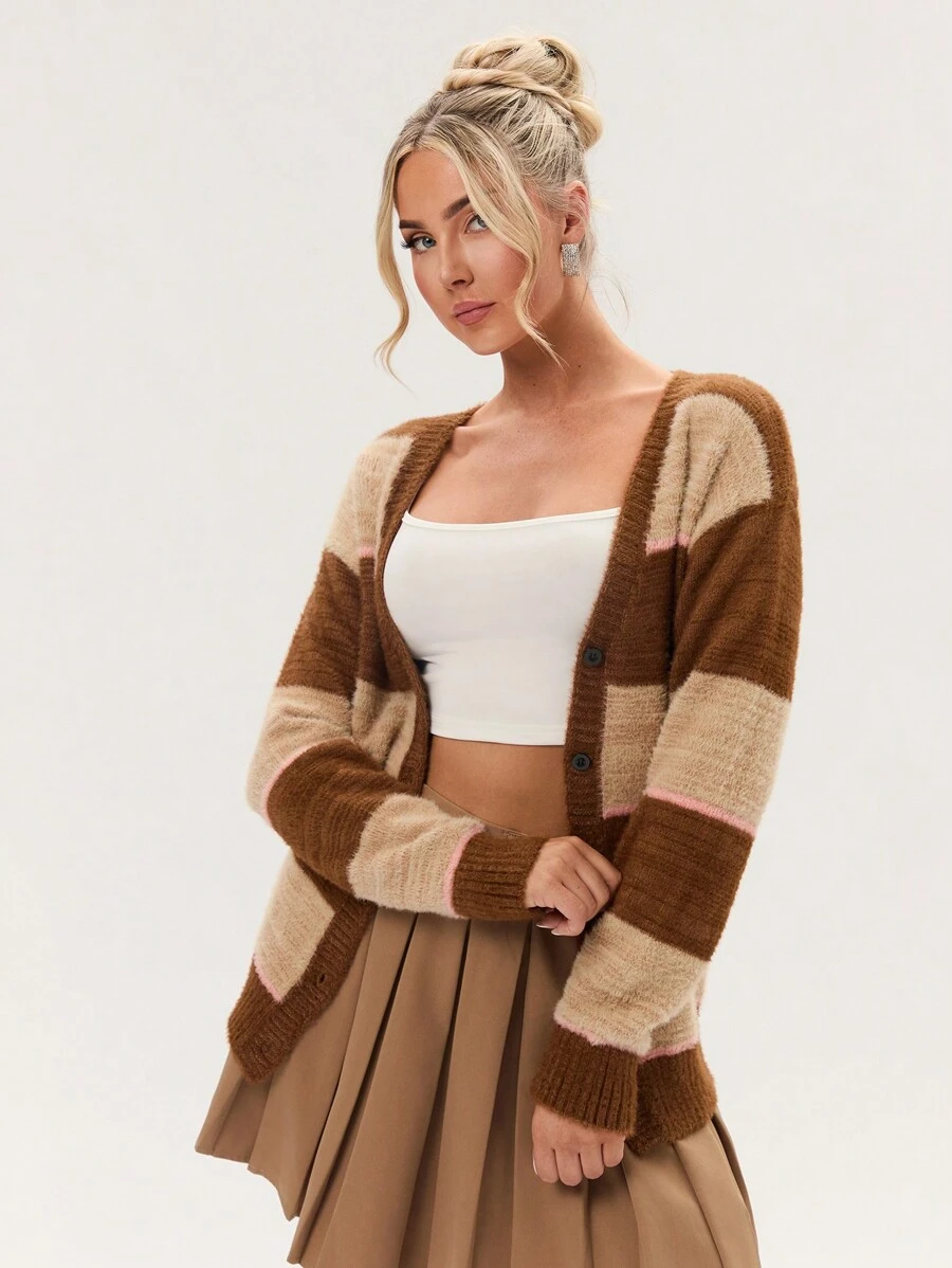 Glamine 女士拼色长袖休闲针织开衫