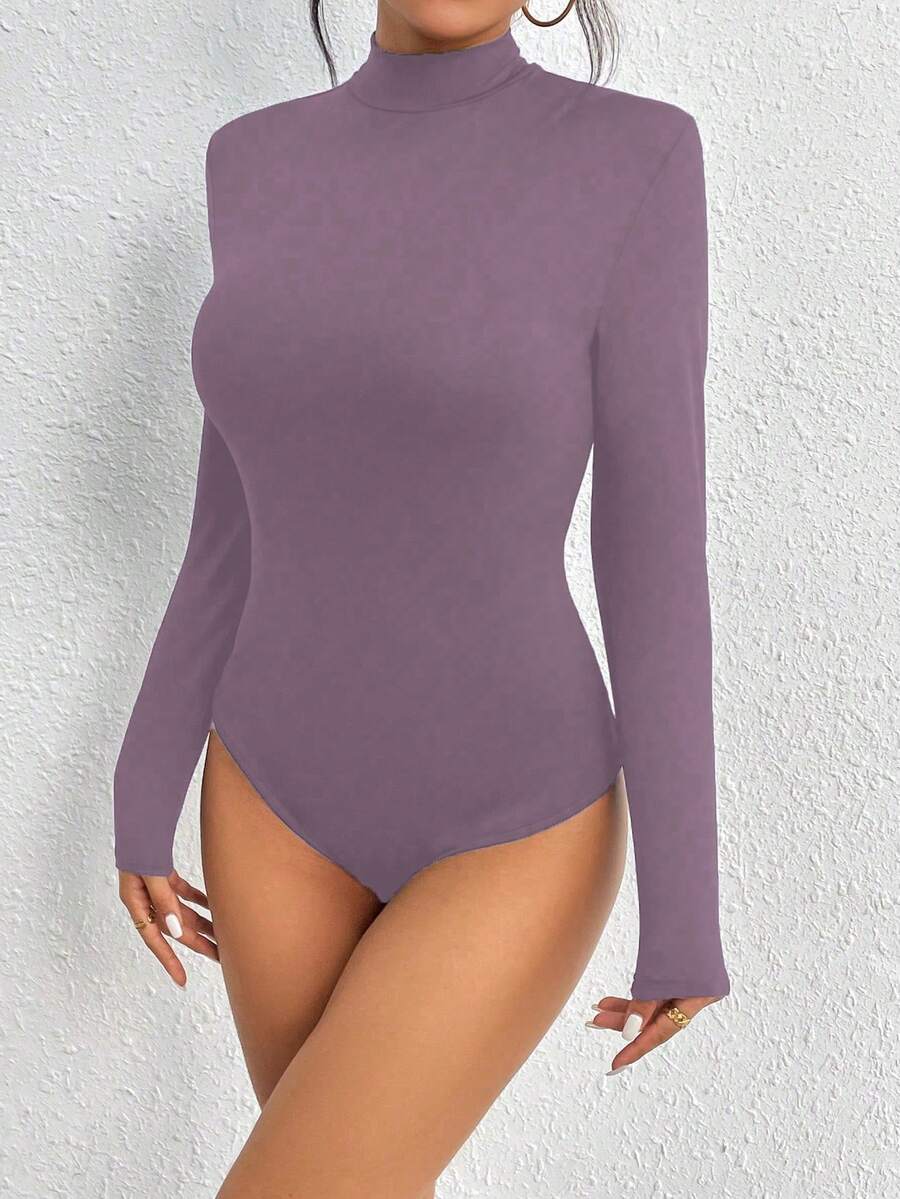 INAWLY Bộ đồ liền thân dài tay cổ đứng màu trơn dành cho nữ, thoải mái và vừa vặn để mặc hàng ngày - Màu Hồng  San hô - Xem 1