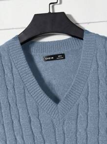 Manfinity BRENVOR 男士 V 领无袖简约针织毛衣背心，休闲日常穿着 - 淺藍色 - 查看 3