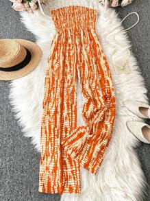 Breezaya Bộ đồ liền thân Bandeau in họa tiết thường ngày cho nữ, mặc đi nghỉ hè và mặc hàng ngày - trái cam - Xem 1