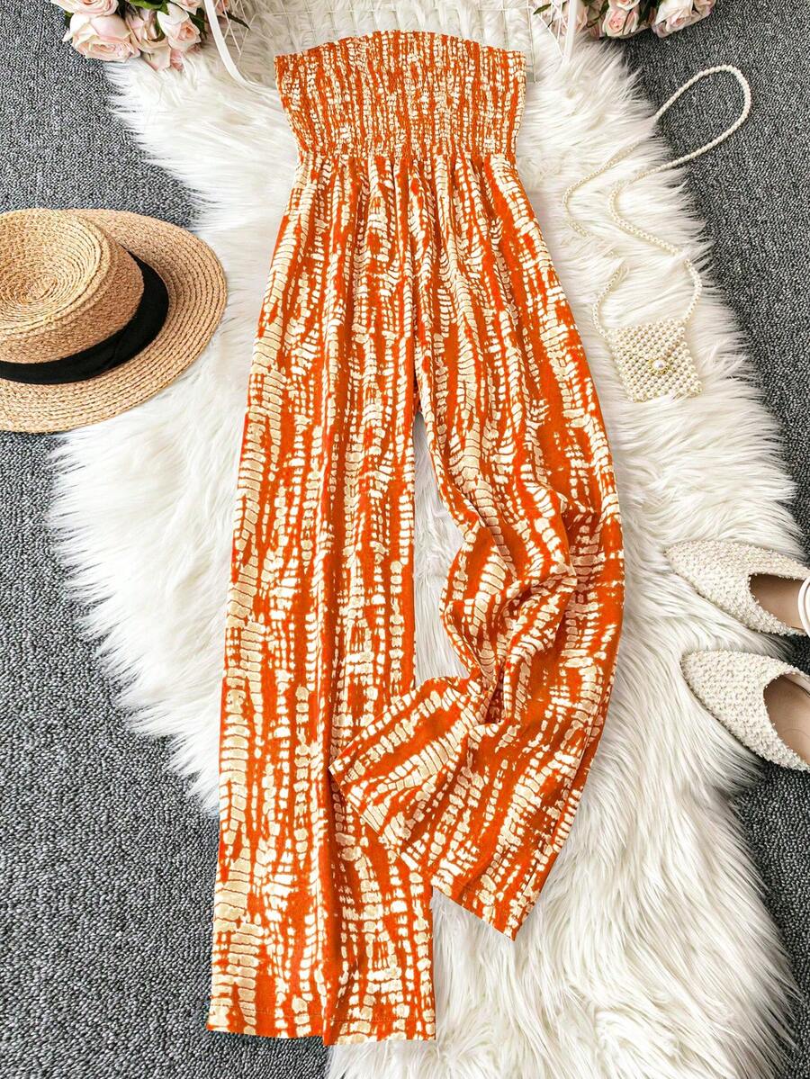 Breezaya Bộ đồ liền thân Bandeau in họa tiết thường ngày cho nữ, mặc đi nghỉ hè và mặc hàng ngày - trái cam - Xem 1