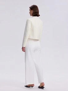 1pc Solid Color Front Button Up Long Sleeve Pocket Minimalist Casual Jacket - Beige - View 2