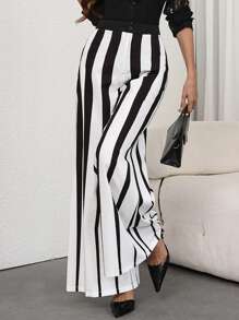 SHEIN Privé Quần dài thường ngày thiết kế tối giản chắp vá màu trơn dành cho nữ, mặc hàng ngày - màu đen - Xem 5