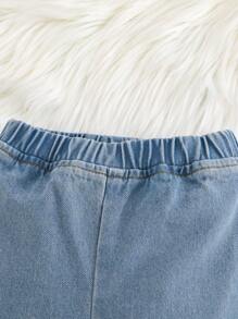 Cozy Pixies Quần jogger denim màu xanh dương dáng rộng, dễ thương, có túi hộp, dành cho bé gái, kiểu dáng thường ngày, thoải mái và đa năng. - Rửa nhẹ - Xem 4