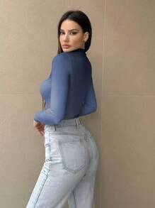 SHEIN Essnce 1 pièce Body à col montant avec dégradé pour femme, manches longues