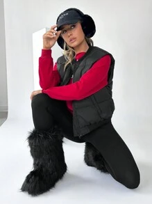 SHEIN EZwear Jednolita kolorowa kurtka puchowa z zamkiem błyskawicznym z przodu, bez rękawów, swobodna, codzienna odzież