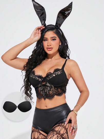 SHEIN SXY 休闲性感黑色蕾丝吊带紧身胸衣上衣