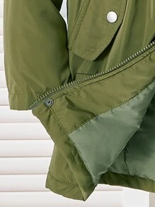 2 peças de jaqueta grossa com capuz de lã verde militar para meninos pré-adolescentes, moderna e estilosa, adequada para outono/inverno