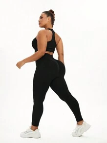 Easithlete 大码女式 2 件纯色无袖上衣和长裤休闲运动套装