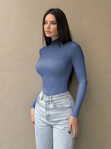 SHEIN Essnce 1 pièce Body à col montant avec dégradé pour femme, manches longues
