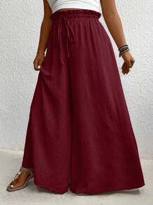 EMERY ROSE 大码休闲纯色阔腿裤 - 酒紅色 - 查看 3