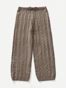 Calvaya 1 件大码女式纯色系腰宽松阔腿裤，休闲针织