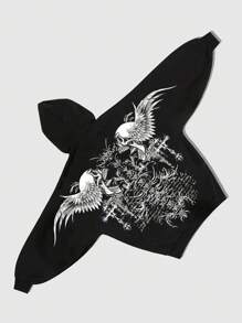 ROMWE MEN Goth 男士 999-黑色-日式蝙蝠袖连帽卫衣，万圣节，冬季 - 黑色 - 查看 1