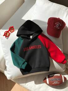 SHEIN Leap Crew Baby Boy Cute Letter Print Color Block Raglan Sleeve Sweatshirt, Autumn/Winter - Black - View 2