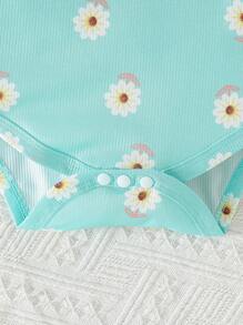 Infant Baby Girls Cute Ribbed Peter Pan Collar Bodysuit, Spring & Autumn - Multicolor - View 5