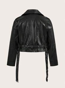 SHEIN BAE Plus Size Black Stone Faux Leather Pu Moto Jacket - Black - View 11