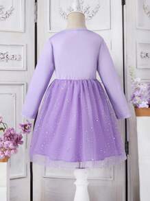 SHEIN Vestido bonito y encantador de princesa Frozen para niñas pequeñas - Morado - Ver 2