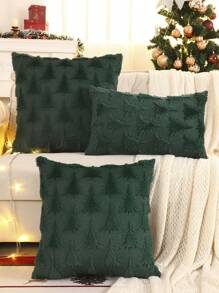 1pc Christmas Tree Embroidered Quilted Plush Cushion Cover, Christmas Decor,Fall Decor,Autumn Decor,Room Decor - Dark Green - View 1