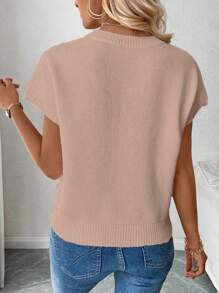 SHEIN LUNE Women Floral Pattern Round Neck Loose Short Sleeve Knitted Sweater