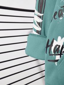 SHEIN 1pc Teen Boys Casual Loose Comfy Versatile Graffiti Printed Hoodie,In Fall/Winter - Green - View 6