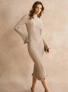 Poéselle Women's Elegant Solid Color Backless Fitted Sweater Dress,,2024 AW, Winter Clothes,Fall Women Outfits,Fluffy,Women Sweater Dresses,Sexy Women Dresses,Elegant Women