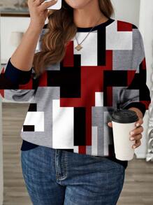 EMERY ROSE Áo nỉ nữ cỡ lớn in họa tiết hình học, cổ tròn, dáng rộng, thích hợp cho mùa Thu/Đông. - Nhiều màu - Xem 1