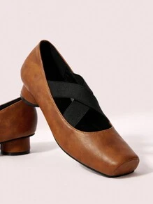 CUCCOO DOLLMOD Women's Square Toe Black High Heel Pumps With Cylinder Heel And Criss-Cross Mary Jane Strap, Classic Vintage Style - Camel - View 6