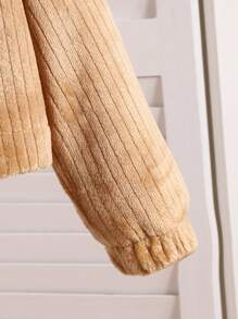 Girls' Thick Fleece Collar Warm Jacket With Faux Pockets And Snap Button Closure, Sibling Outfits Matching Style (2 Pieces Sold Separately) - Khaki - View 5