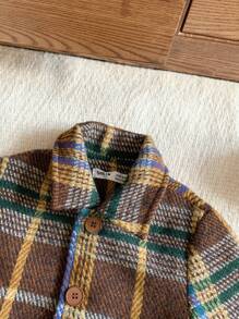 Blossori Camisa casual de manga larga a cuadros con botones delanteros y bolsillos para niño pequeño - Marrón - Ver 3