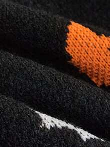 SHEIN EZwear 大码女式复古万圣节南瓜骷髅鬼蝙蝠图案黑色针织开衫，秋冬 - 彩色 - 查看 5