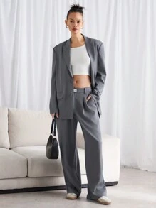 Manfinity VCAY 2pcs Men Woven Loose Casual Suit Set For Daily Wear - Dark Grey - View 4