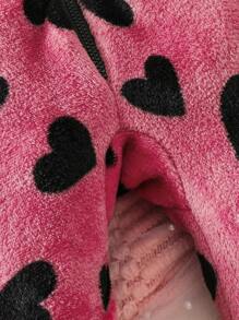 Baby Girl's Casual Heart Printed Zip Up Hooded Jumpsuit With Bow Decor, Fall/Winter - Pink - View 5