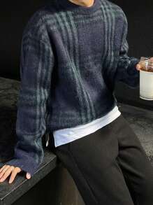 DAZY 男士圆领长袖休闲条纹针织毛衣，秋季