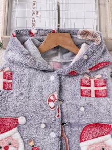 Tween Girls Glow-In-The-Dark Santa Claus Furry Hooded Jacket - Grey - View 6