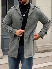 Manfinity Homme Men's Solid Color Front Button Pocket Long Sleeve Windbreaker Jacket