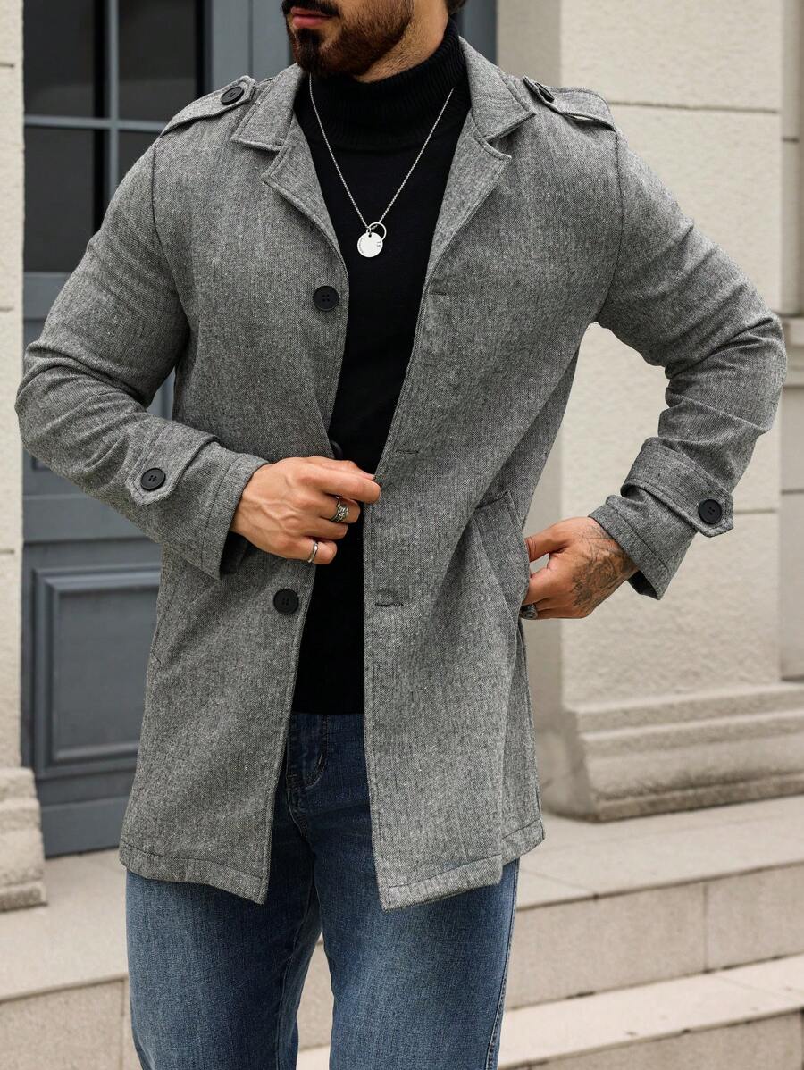 Manfinity Homme Men's Solid Color Front Button Pocket Long Sleeve Windbreaker Jacket