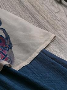 大码女式花卉印花 V 领短袖不对称下摆宽松休闲连衣裙 - 彩色 - 查看 3