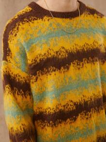 Men Brushed Stripe Crewneck Knit Sweater Top