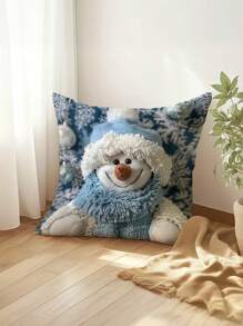 Funda de almohada encantadora con diseño de muñeco de nieve y árbol de Navidad - 17.7" cuadrados, impresión digital, cierre con cremallera - perfecta para decoración de sofá y dormitorio, decoración navideña