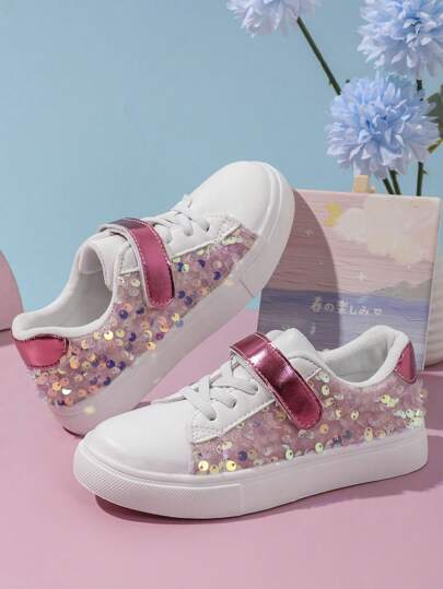 儿童女童低帮闪光休闲运动鞋，儿童学生运动鞋，平底春夏街头休闲鞋，适合小孩/大孩子日常穿着彩色运动鞋