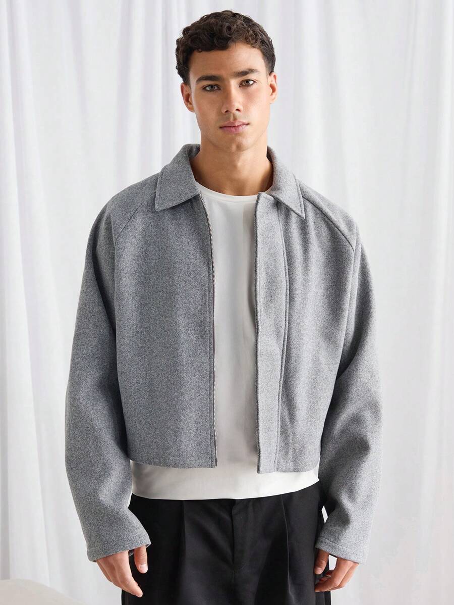 SWAVVY Áo khoác dài tay cổ ve ve pha cashmere dáng rộng cho nam, thích hợp cho mùa thu đông đi chơi, áo khoác xám nhạt ấm áp, quà tặng cho bạn bè, chồng, bạn trai - Màu xám đen - Xem 1