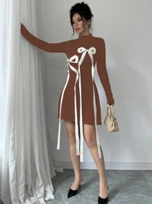 Selianne 女士束腰针织毛衣连衣裙 - 咖啡棕 - 查看 6