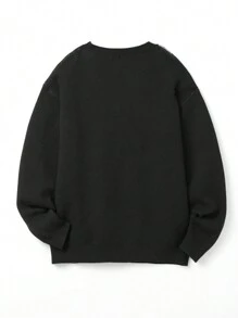 Manfinity EMRG Men's Casual Spider Pattern Round Neck Long Sleeve Loose Sweater, Autumn/Winter - Black and White - View 2