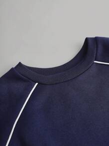 SHEIN Girlism Tween Girls 3 PiecesOutfit Set: Thermal Lined Sweatshirt, Vest, And Sweatpants, Casual School/Sports Wear, Loose Fit, Letter Applique, Long Sleeve Sweatshirt, Fitted Knit Vest With Contrast Trim, Deep Blue/Navy Fall Winter - Royal Blue - View 7