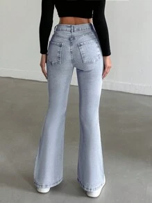 EURMUSE Casual Washed Flare Leg Jeans - Baby Blue - View 2