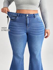 SHEIN CURVE+ Blue Plus Size Jeans Skinny Stretch Flared Pants Comfortable And Versatile - Medium Wash - View 1