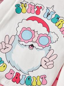 2pcs/Set Girls' Minimalist Fashion Christmas Pattern Long Sleeve Top & Snug Fit Pants Pajama Set - Multicolor - View 7