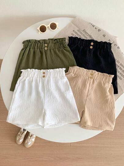 SHEIN Genkimix Kids Conjunto De Cuatro Shorts Sencillos Y Versátiles Para Niñas De Color Sólido