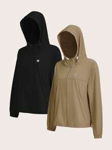 Gameset SHEIN Sport 2 件户外活动连帽夹克套装，适合露营、徒步旅行、城市通勤 - 彩色 - 查看 2