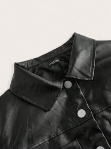 SHEIN BAE 加大码纯色前扣流苏装饰长袖夹克秋季女士夹克 PU 皮夹克适合音乐节派对和高街穿着外出夹克